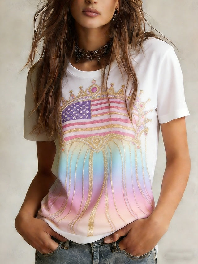 Women's T Shirt Tee Top Print Graphic American Flag Stylish