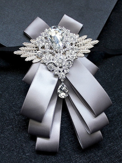 Bow Ribbon Brooch Luxury Pin Elegant Men's Tie - Crystal