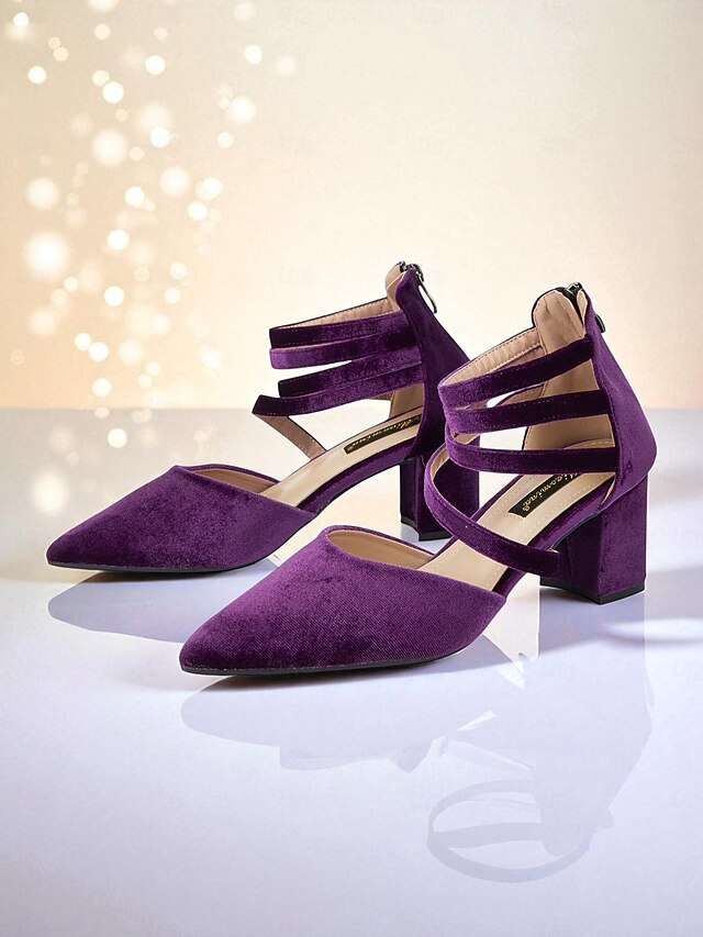 Women's with Pointed Block Velvet Blue Heel Pumps Toe