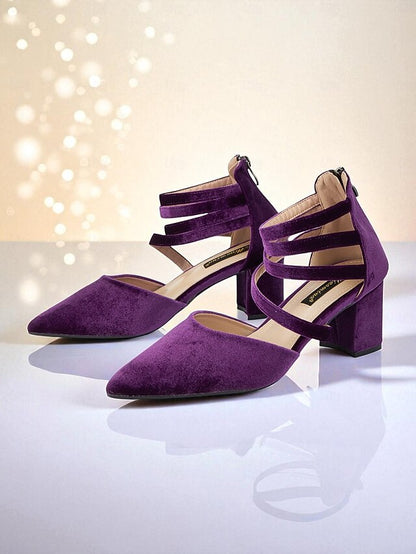 Women's with Pointed Block Velvet Blue Heel Pumps Toe