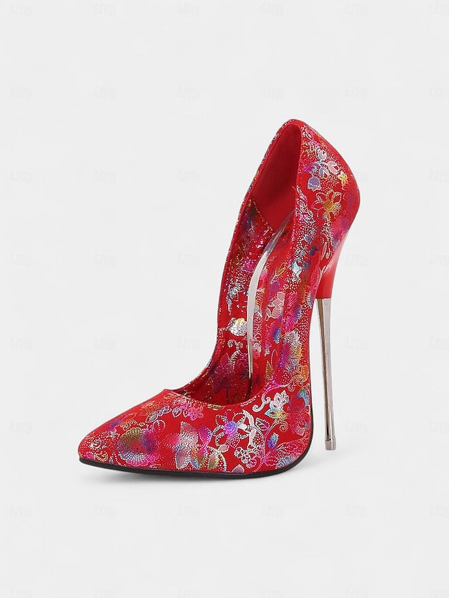 Jacquard High Stiletto Women's Heels Red