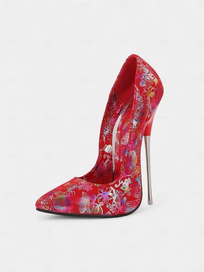 Jacquard High Stiletto Women's Heels Red