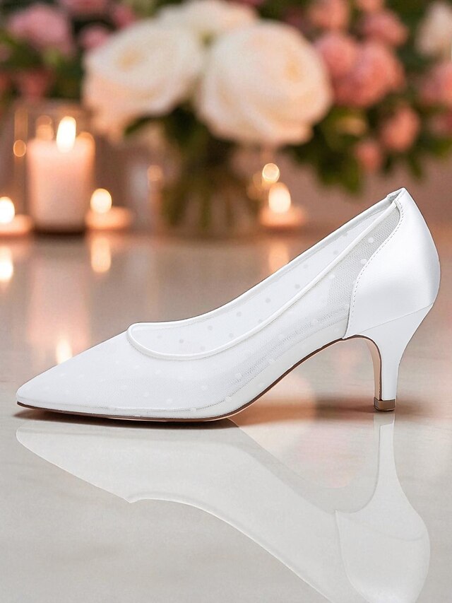 White Women's and Mesh Dot Polka Wedding with Shoes Low