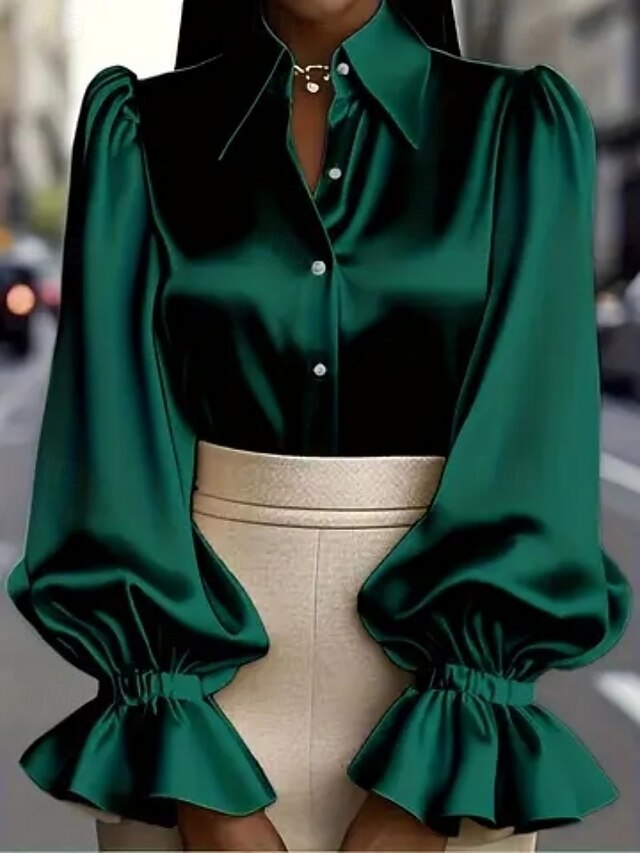 Women's Shirt Elegant Dressy Satin Top Plain Elegant Daily