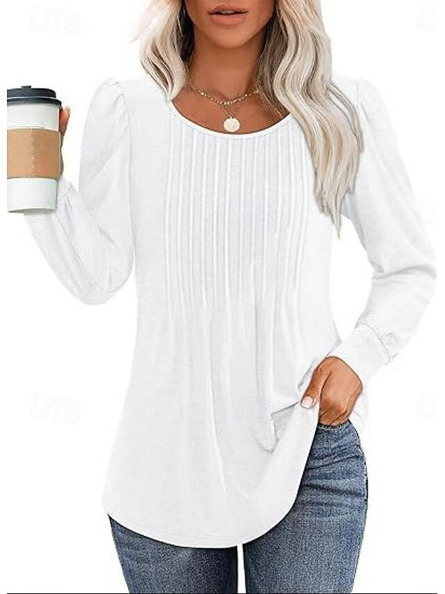 Women's Shirt Blouse Ruched Solid Color Basic Casual Long