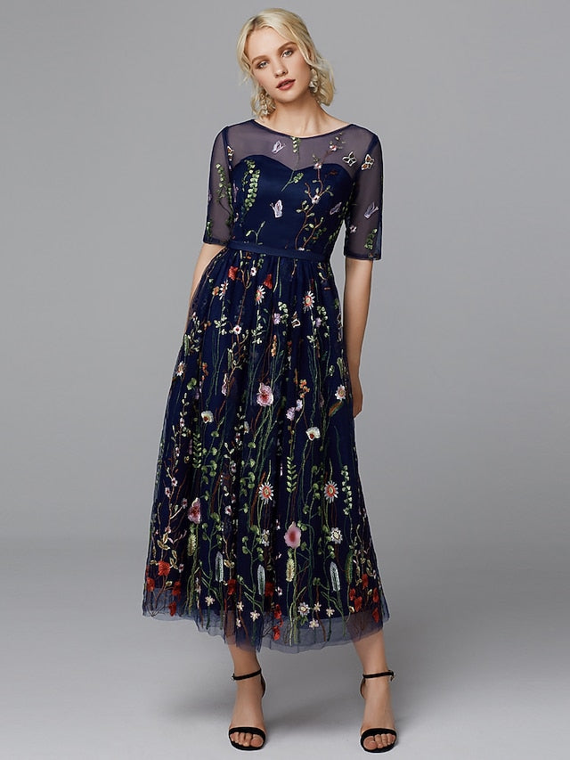 A-Line Floral Dress Valentine's Day Wedding Guest Tea