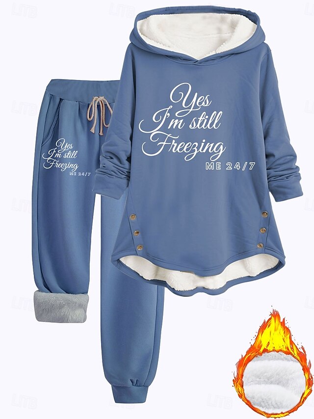 Women's 2 Pieces Fluffy Pyjama Set Long Sleeve Top and Pant