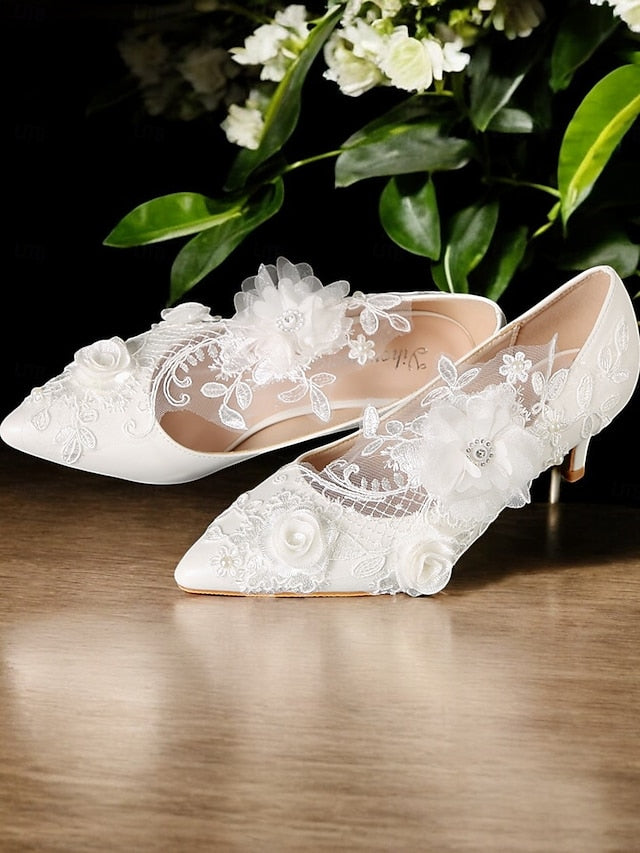 White Shoes Wedding with Floral Lace Embellishments