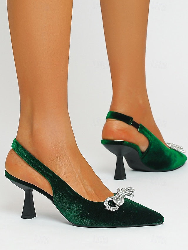 Slingback Toe – Heels Cocktail Women's Pointed Velvet