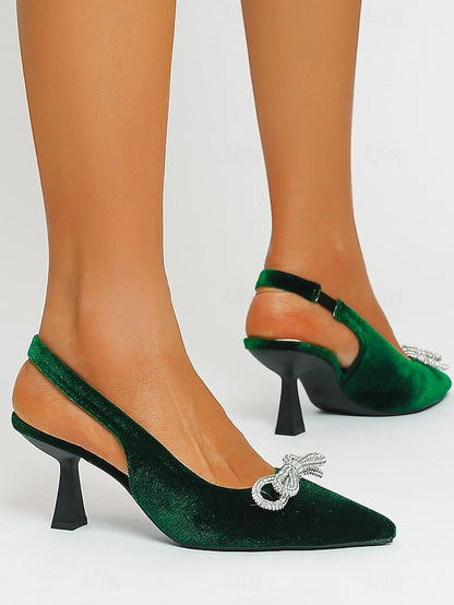 Slingback Toe – Heels Cocktail Women's Pointed Velvet