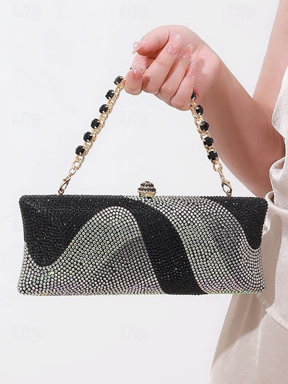 with Strap Crystal Bag Chain Clutch Evening Women's