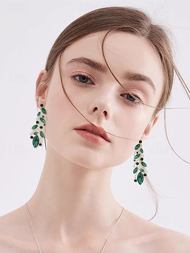 - Earrings Gold Women's Design Crystal Leaf Elegant