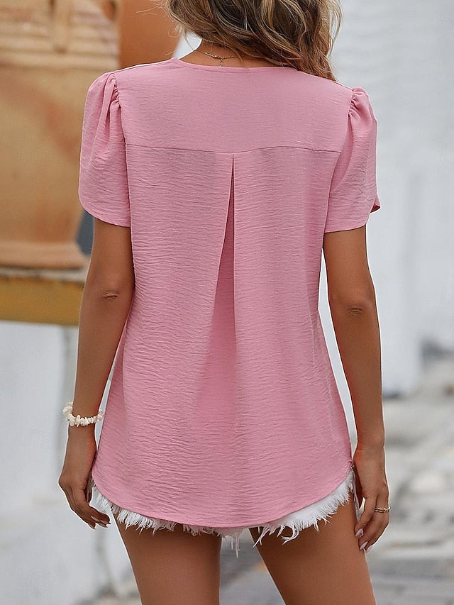 Women's Blouse Dressy Tops Ruched Solid Color Plain Elegant