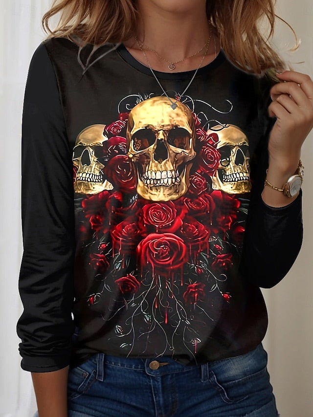 Women's T Shirt Skulls Graphic Vintage Fashion Casual Long