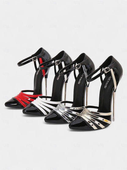 Patent Leather - Stiletto Black Women's Heels Red and