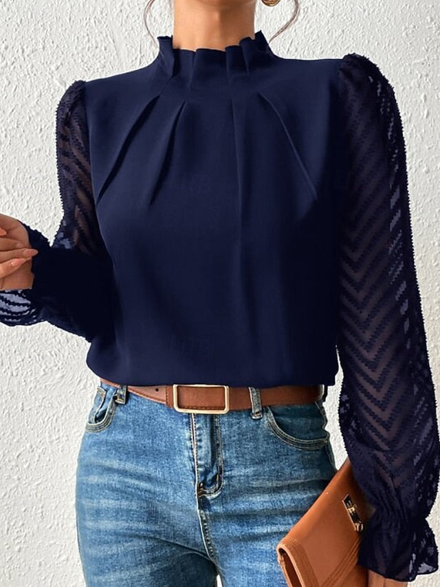 Women's Shirt Blouse Patchwork Plain Modern Casual Long