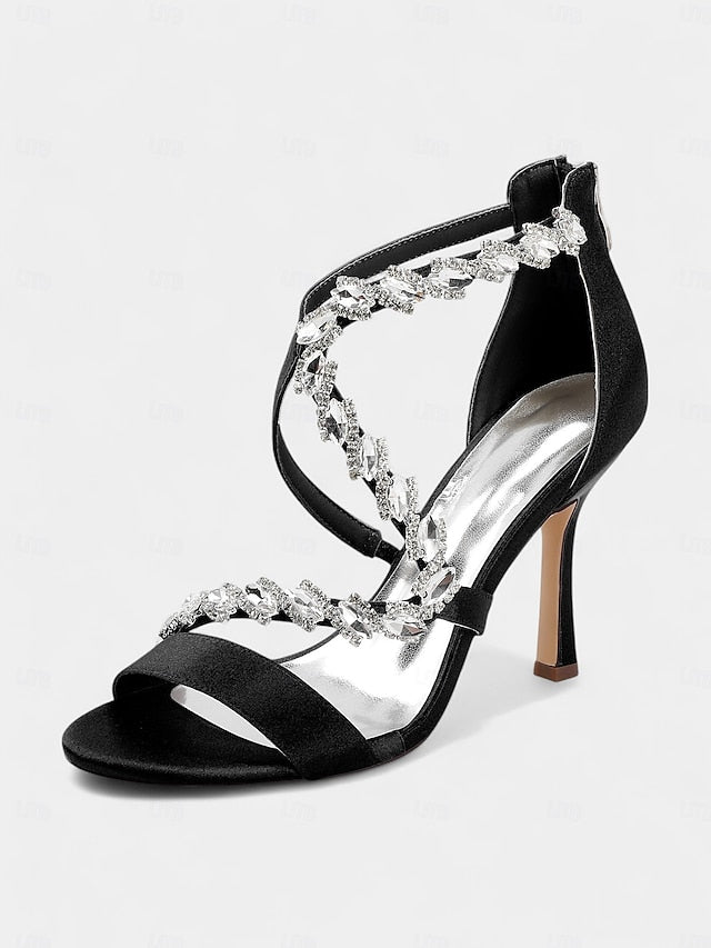 - High White Strappy Rhinestone Women's Sandals Heel