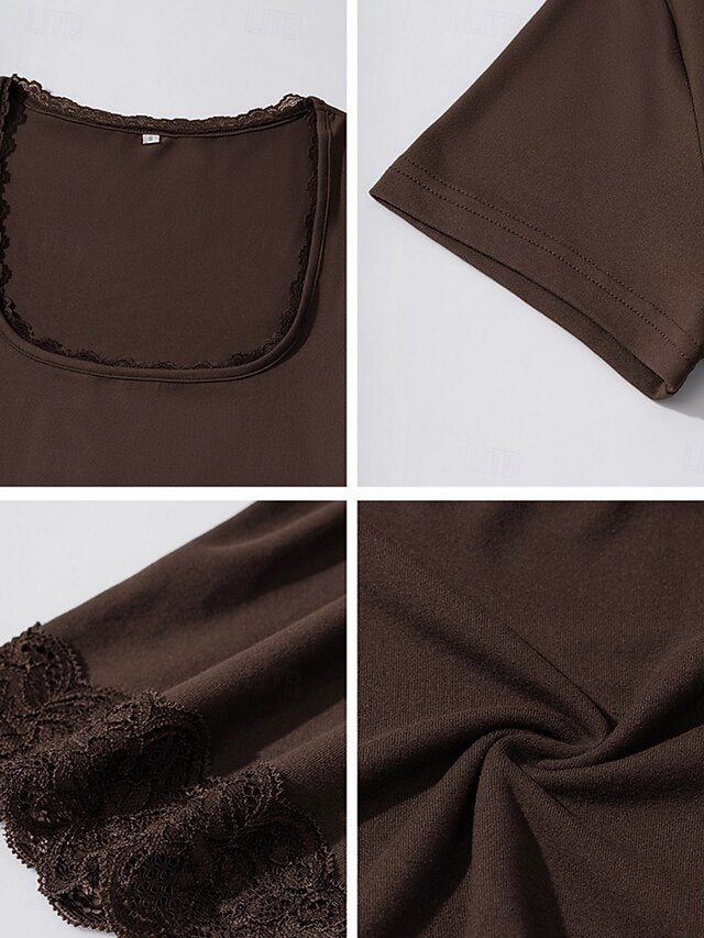 Women's Wrap Crop Top Lace Trim Solid Color Daily Stylish