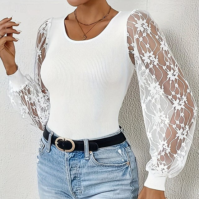 Splicing Women's Plain Top Patchwork Blouse Lace
