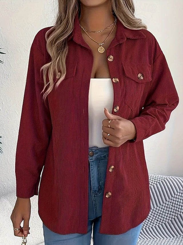 Women's Shirt Texture Blouse Blouse Pocket Buttons Plain