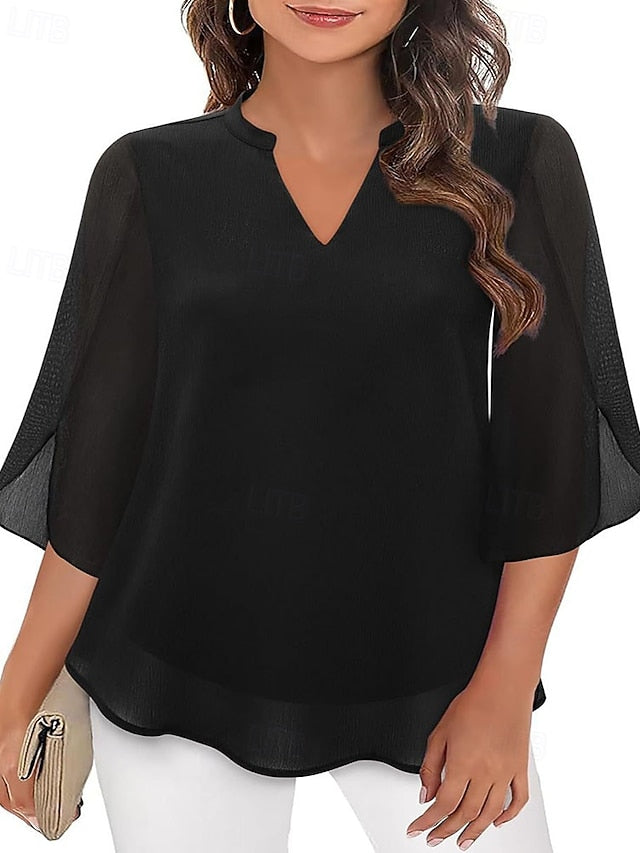 Women's Blouse Chiffon Tops Patchwork Plain Elegant Stylish