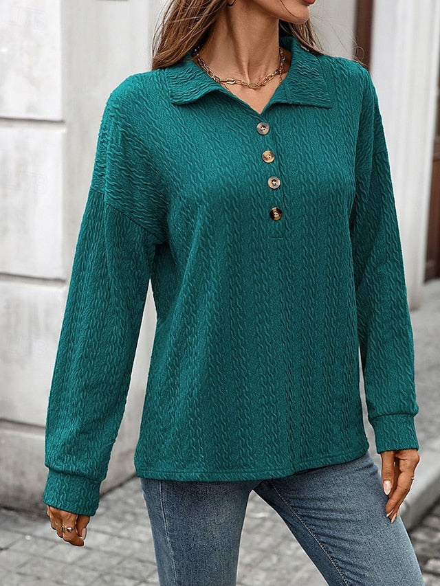 Women's Pullover Sweatshirt Buttons Plain Streetwear Casual