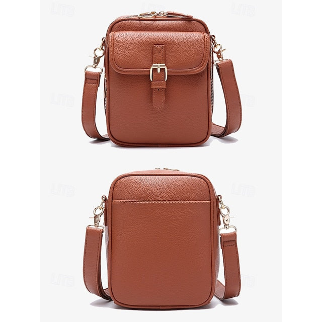 Bag Front Brown with Faux Vintage Leather Women's Crossbody