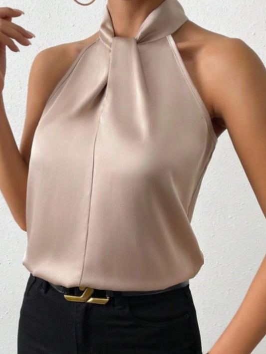 Women's Shirt Elegant Satin Top Silk Shirt Backless Plain