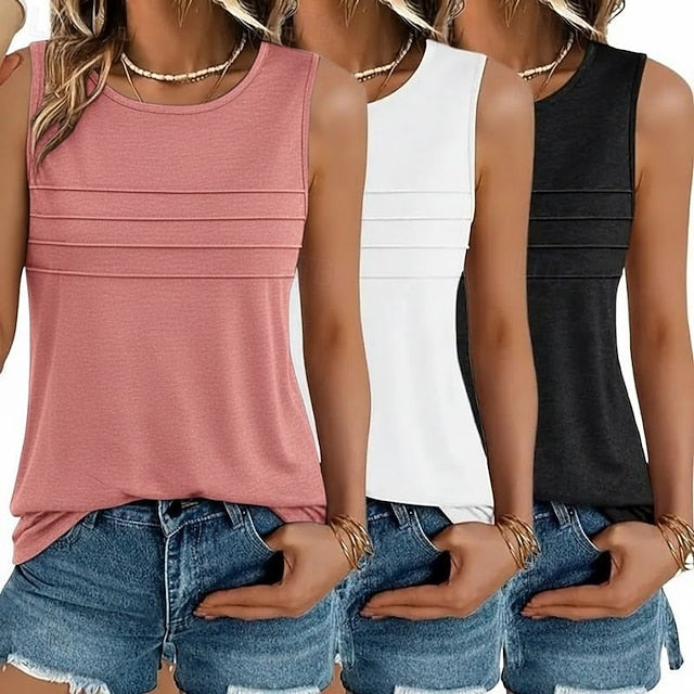 Multi Packs 3pcs Female Round Neck Sleeveless black+white+green