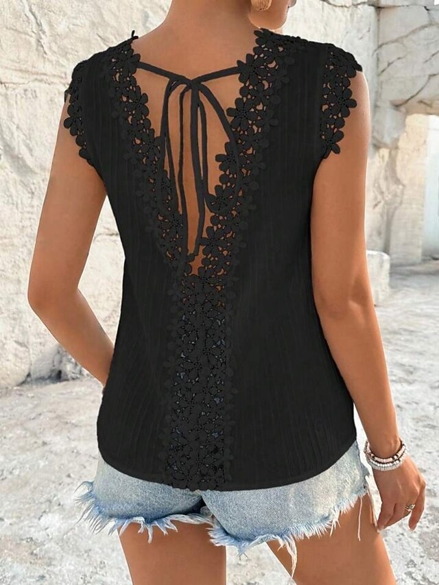 Women's T Shirt Lace T-shirt Tee Top Lace Patchwork Plain