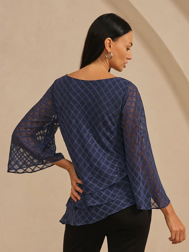 Women's Blouse Round Neck Textured Chiffon Burnout Fabric
