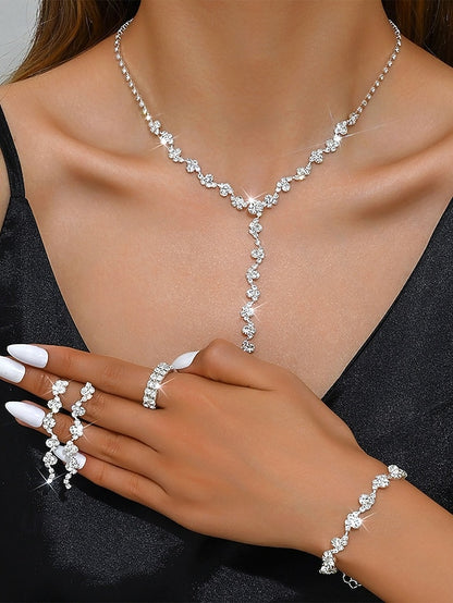 Jewelry Rhinestone Gold Set Necklace – Elegant