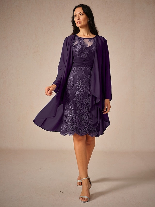 Women's Wedding Guest Jacket Dress Lace Dress Chiffon Dress