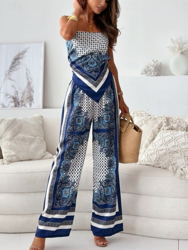 Women's Camisole Wide Leg Pants Sleeveless Strap Floral