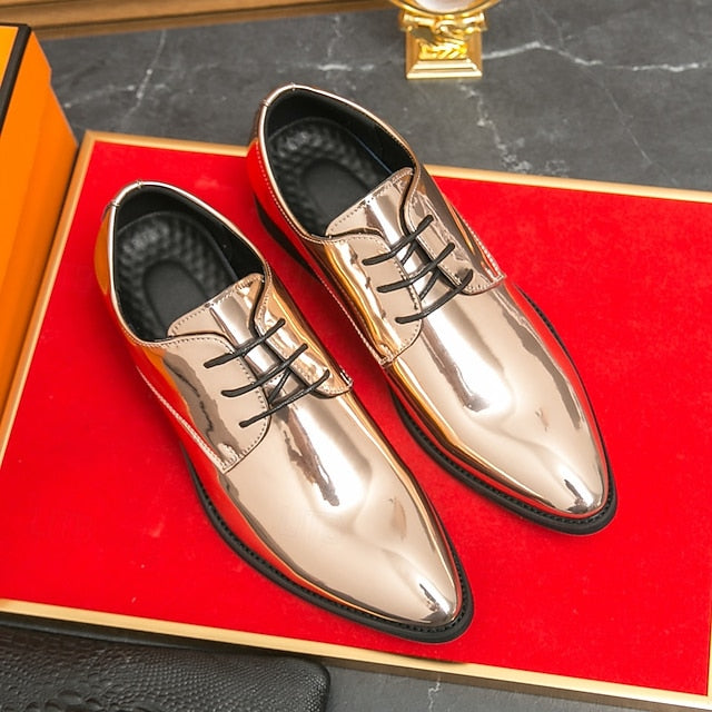 Leather Patent for – Formal Lace-Up Men Glossy Shoes Green