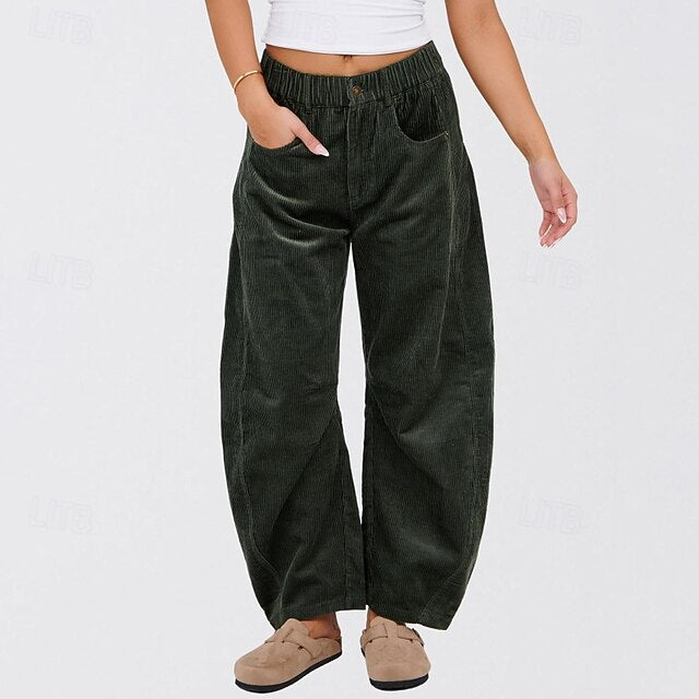 Women's Wide Leg Corduroy Pants Slacks Streetwear Casual