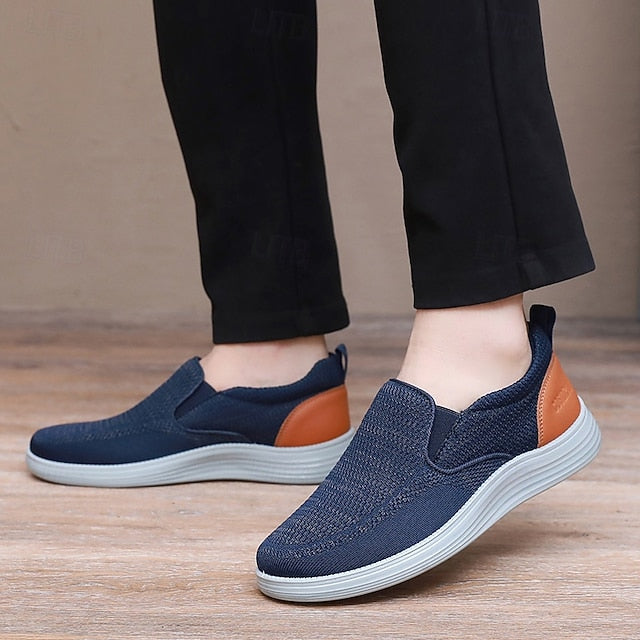 Men's Stretch Navy Slip-On Breathable Sneakers – Knit