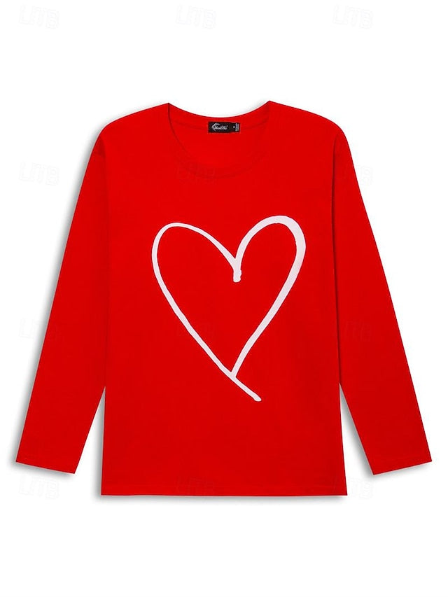 Valentine Women's Heart T Shirt Cute Red Tee Regular Tops