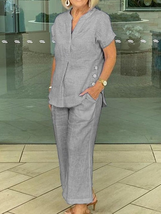 Women's 100%cotton Shirt Cotton Linen Sets Two Piece Sets