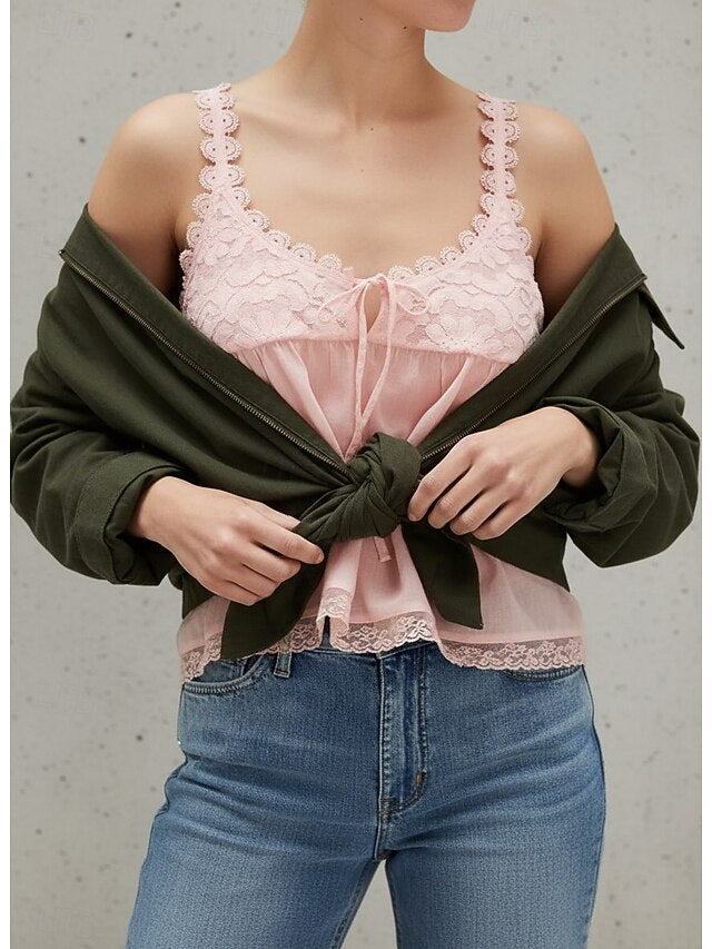 Women's Blouse Lace Tops Camisole Tank Top Patchwork Lace
