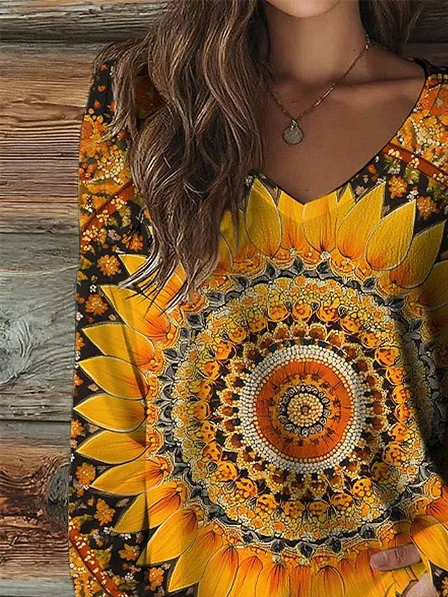Women's Boho T Shirt Graphic Tribal Vintage Stylish Casual