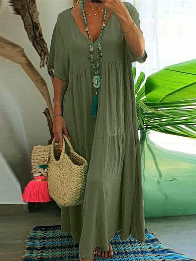 Women's Wine Navy Blue Orange Summer Spring Maxi Dress
