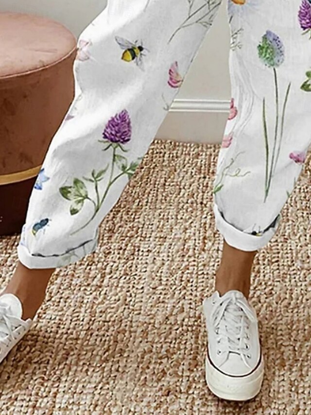 Women's Faux Cotton Linen Chinos Pants Trousers Active