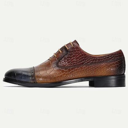 Print Genuine Men’s – Shoes Leather Elegant Crocodile Oxford