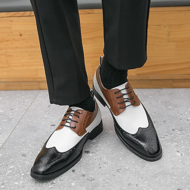 and Men's White Oxford Wingtip Shoes with Brown