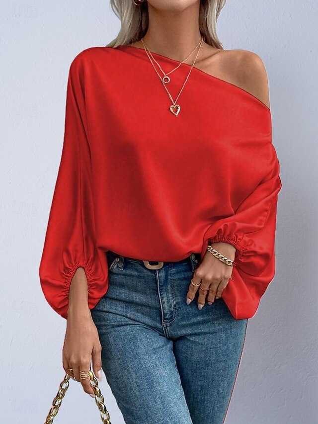 Women's Shirt Satin Shirt Blouse Off The Shoulder Tops