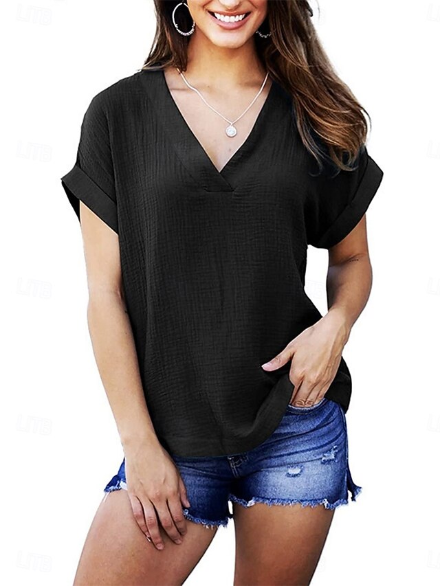 Women's T Shirt Plain Fashion Casual Short Sleeve V Neck