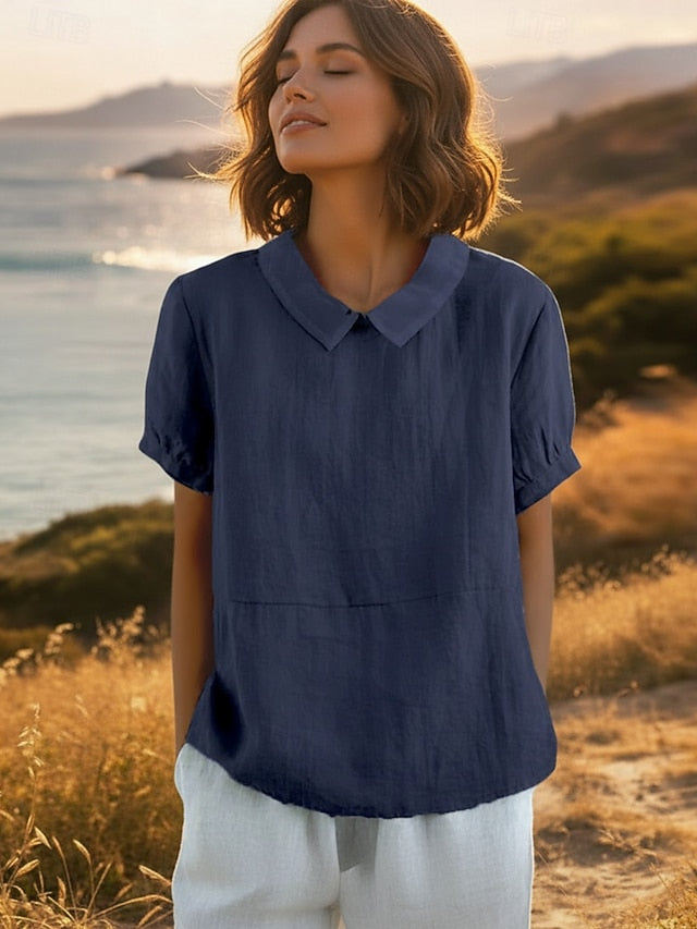 Women's Shirt 100% Cotton Blouse Ruched Plain Daily Basic