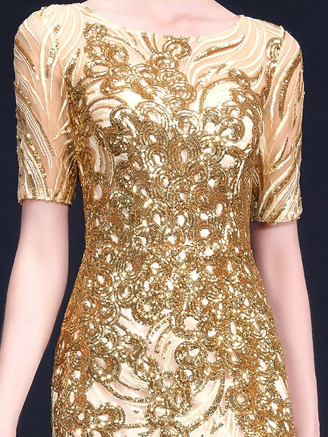 Neck Mother Floor the of Dress Crew Elegant Bride Party