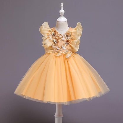 Party Color Sequin Flower Girls' Dress Kids Solid